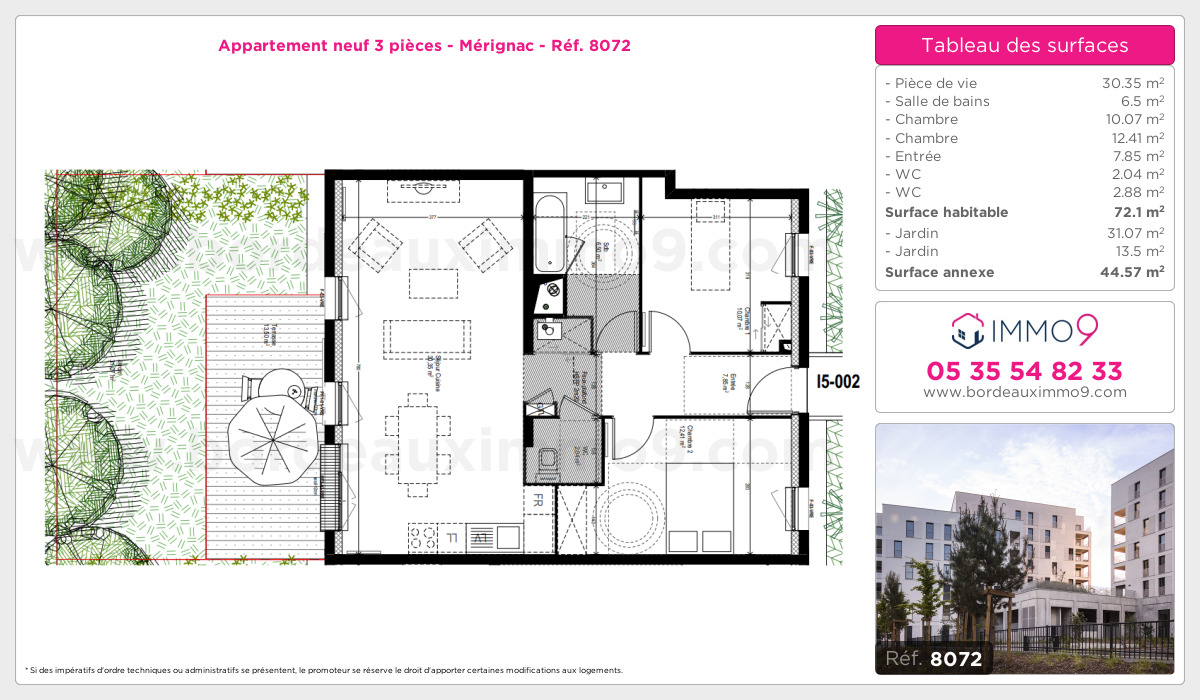 Plan et surfaces, Programme neuf Mérignac Référence n° 8072