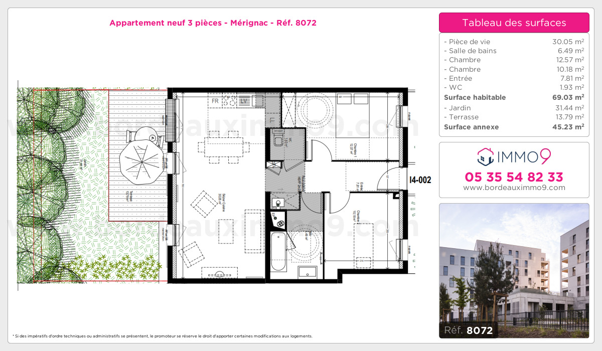 Plan et surfaces, Programme neuf Mérignac Référence n° 8072