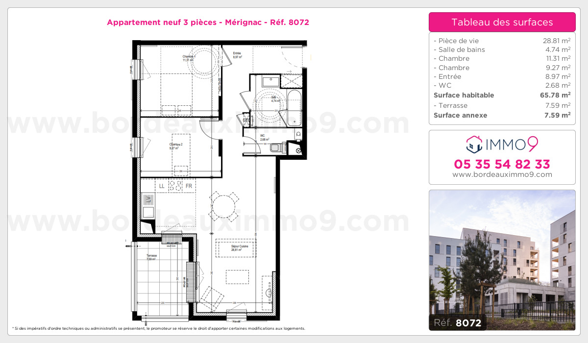 Plan et surfaces, Programme neuf Mérignac Référence n° 8072