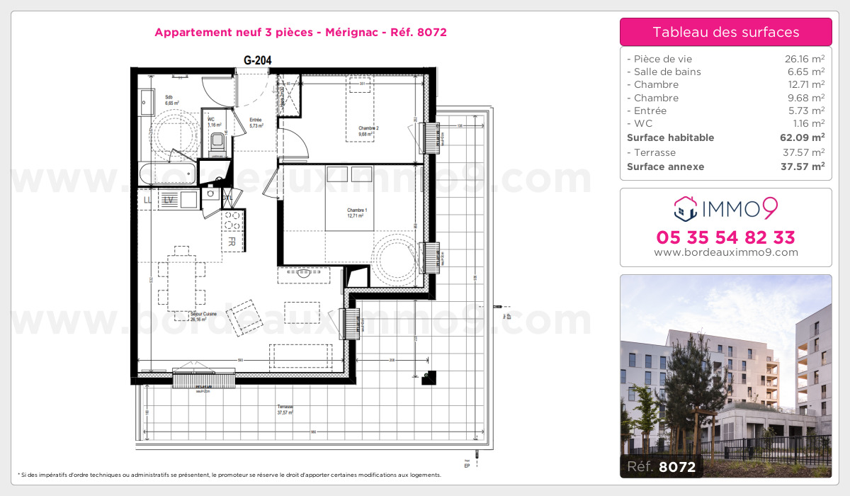 Plan et surfaces, Programme neuf Mérignac Référence n° 8072