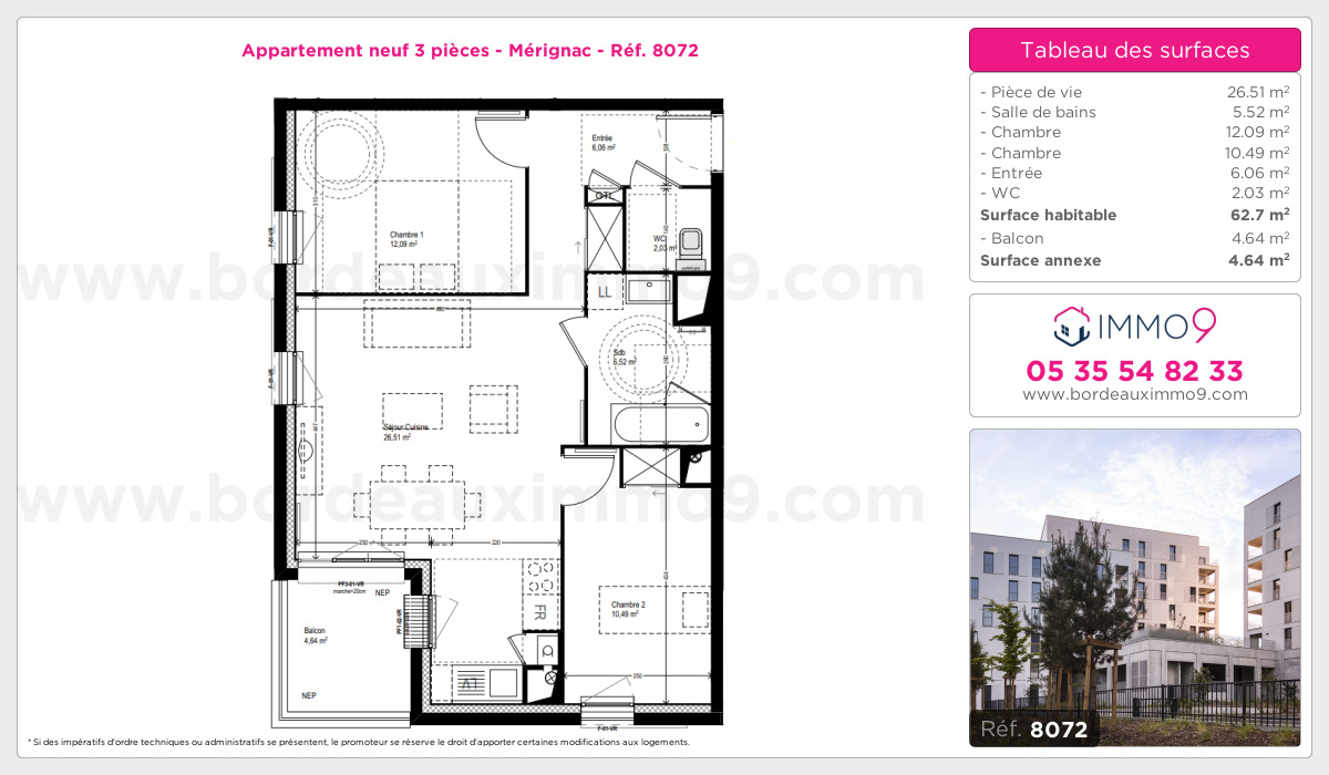 Plan et surfaces, Programme neuf Mérignac Référence n° 8072