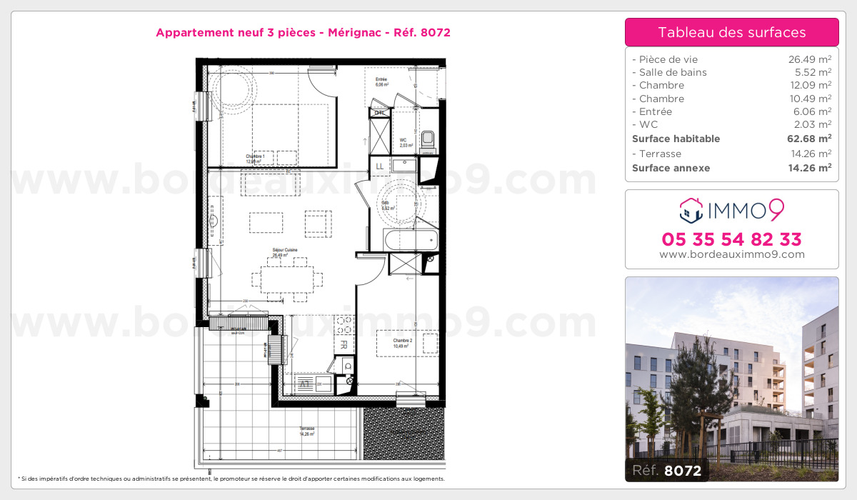 Plan et surfaces, Programme neuf Mérignac Référence n° 8072