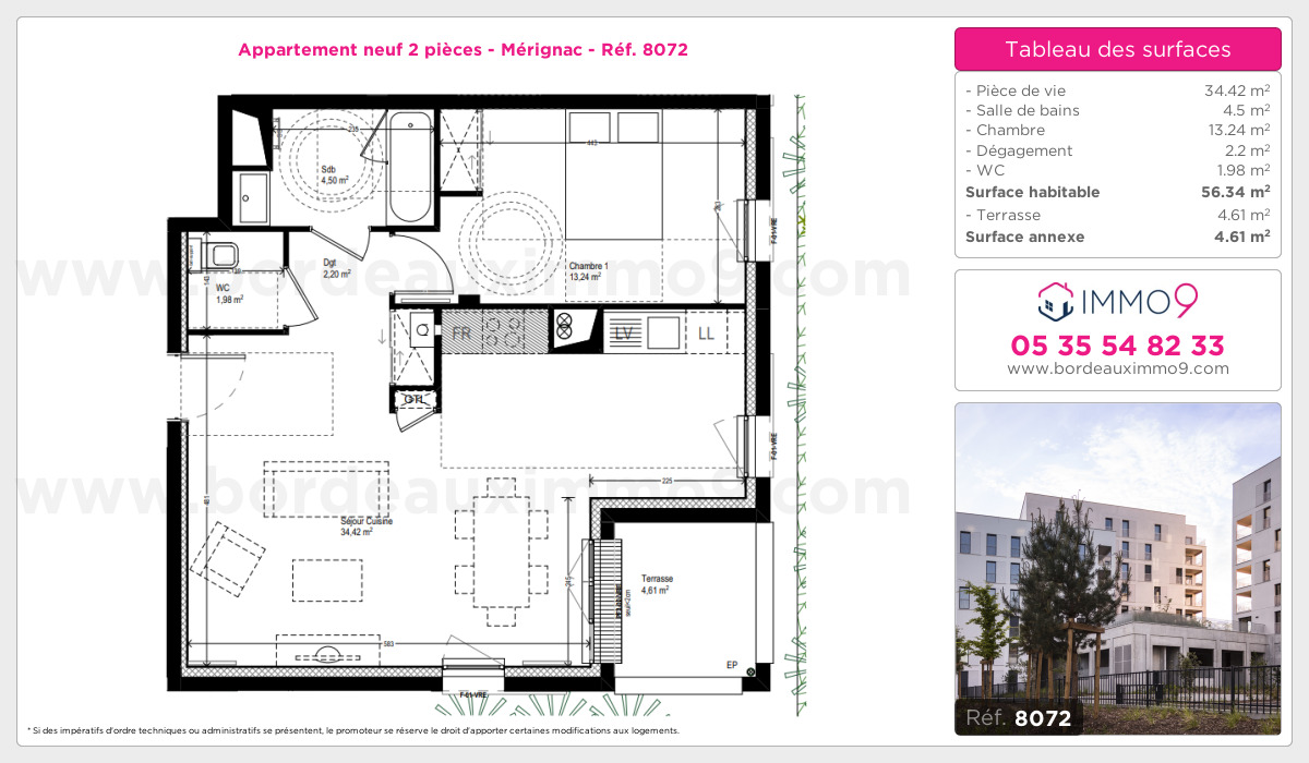 Plan et surfaces, Programme neuf Mérignac Référence n° 8072