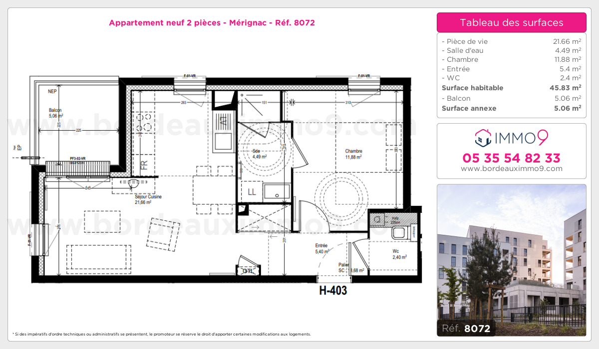 Plan et surfaces, Programme neuf Mérignac Référence n° 8072