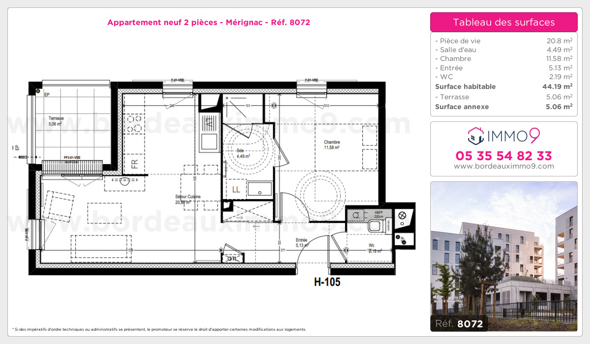 Plan et surfaces, Programme neuf Mérignac Référence n° 8072