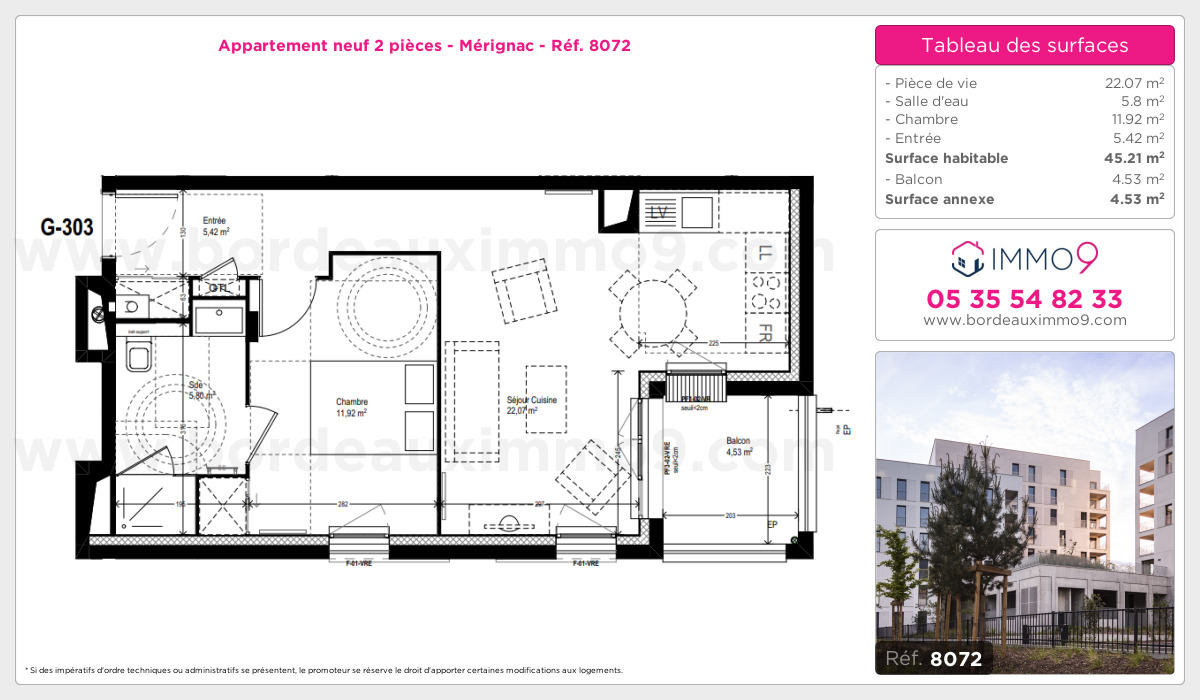 Plan et surfaces, Programme neuf Mérignac Référence n° 8072