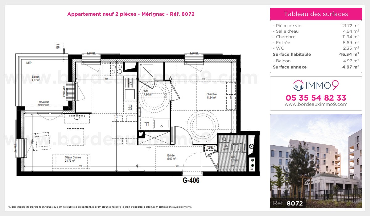 Plan et surfaces, Programme neuf Mérignac Référence n° 8072