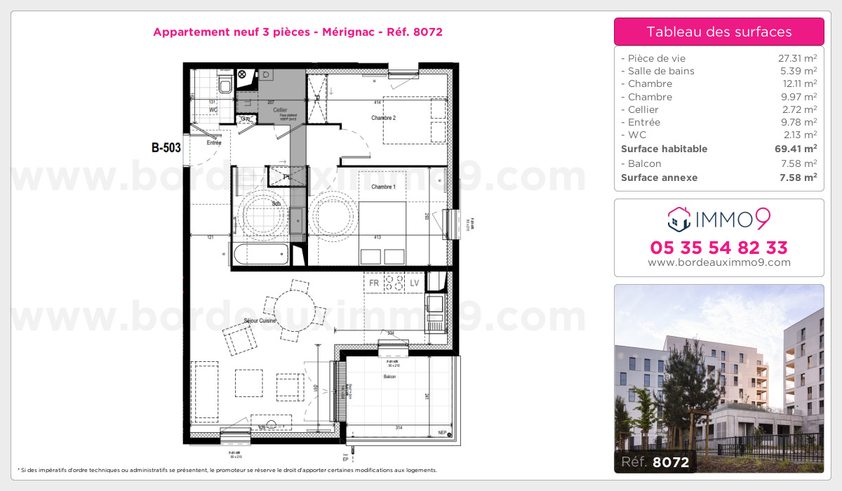 Plan et surfaces, Programme neuf Mérignac Référence n° 8072