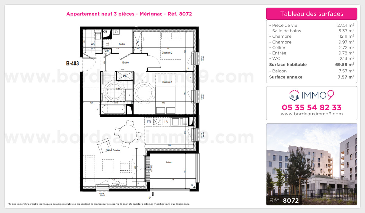 Plan et surfaces, Programme neuf Mérignac Référence n° 8072