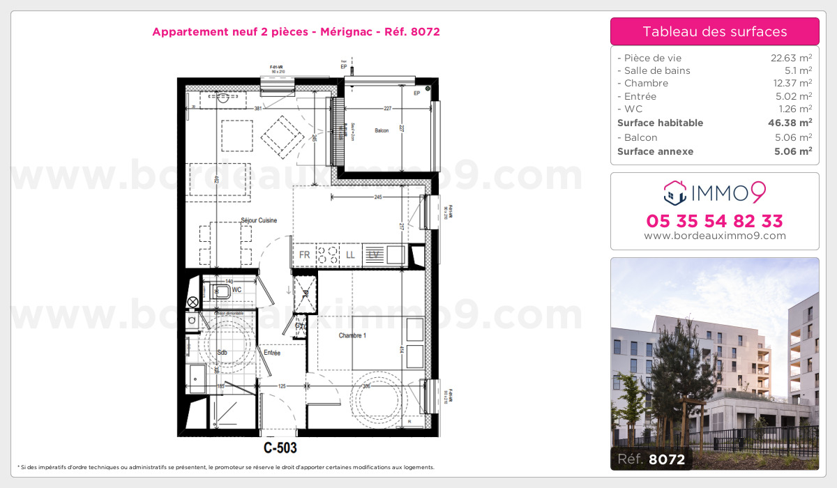 Plan et surfaces, Programme neuf Mérignac Référence n° 8072