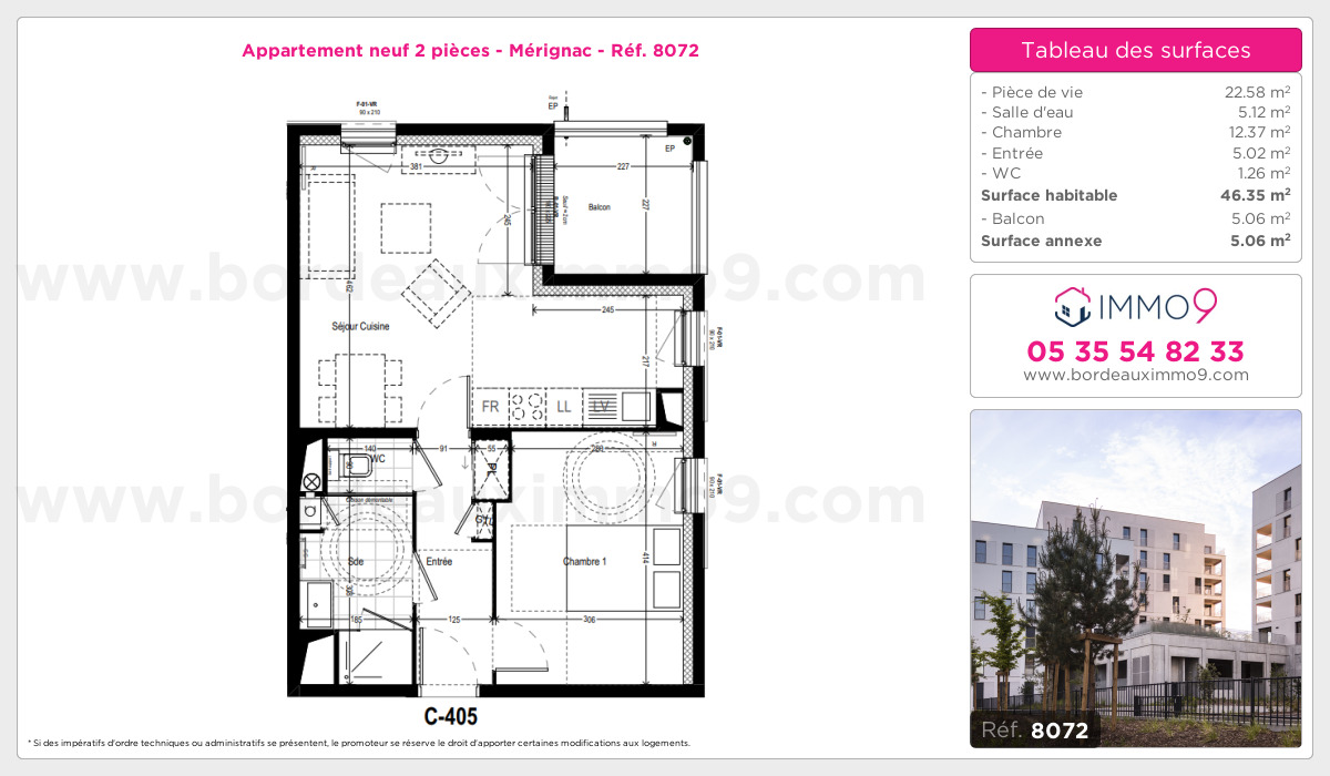 Plan et surfaces, Programme neuf Mérignac Référence n° 8072