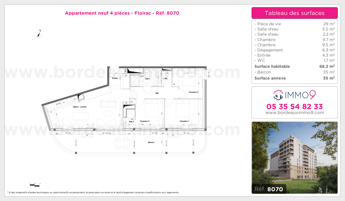 Plan et surfaces, Programme neuf Floirac Référence n° 8070