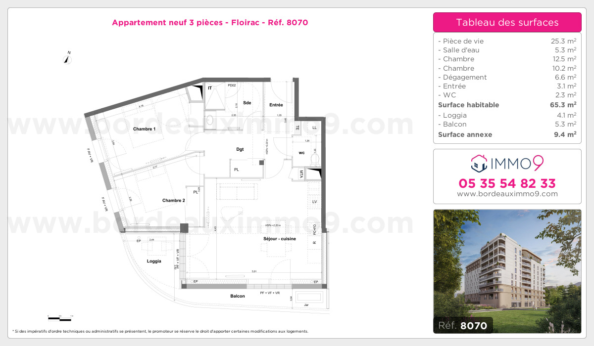 Plan et surfaces, Programme neuf Floirac Référence n° 8070