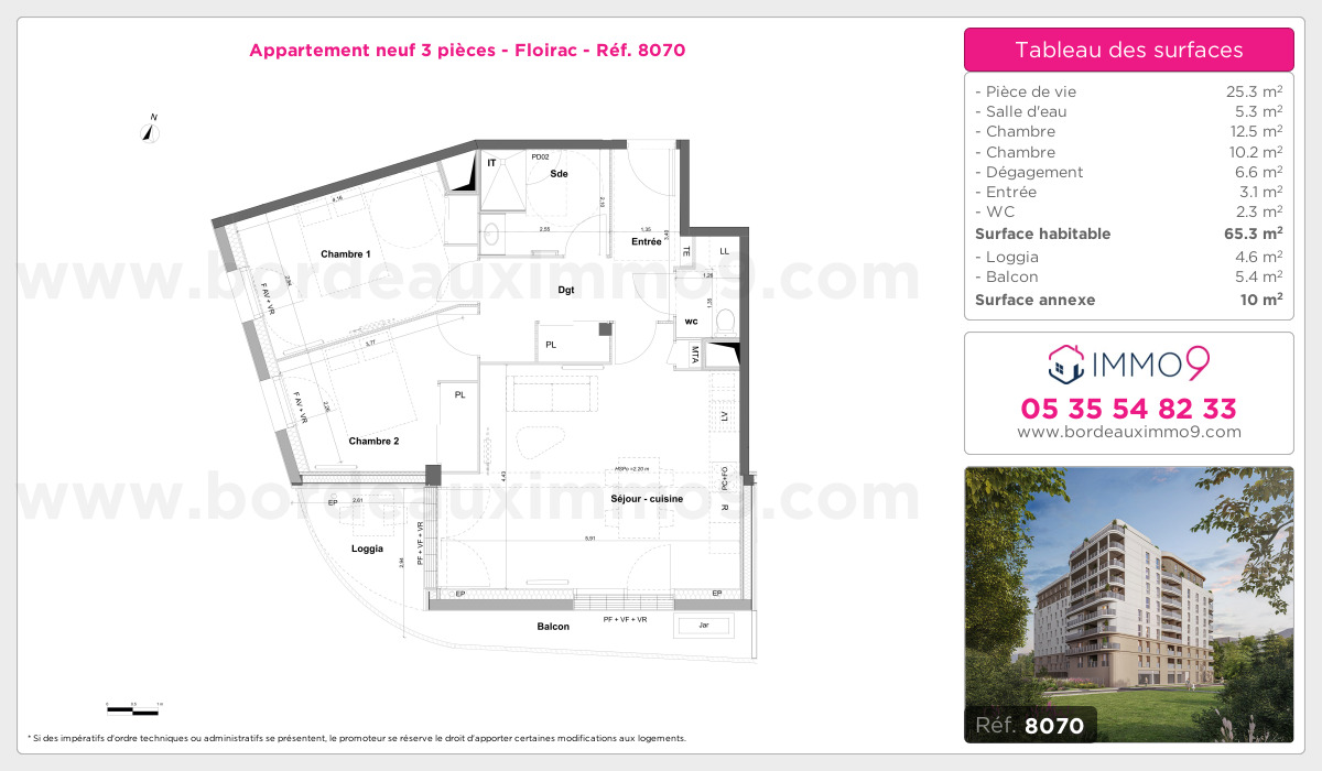 Plan et surfaces, Programme neuf Floirac Référence n° 8070