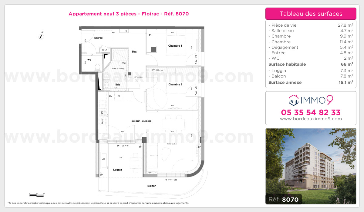 Plan et surfaces, Programme neuf Floirac Référence n° 8070