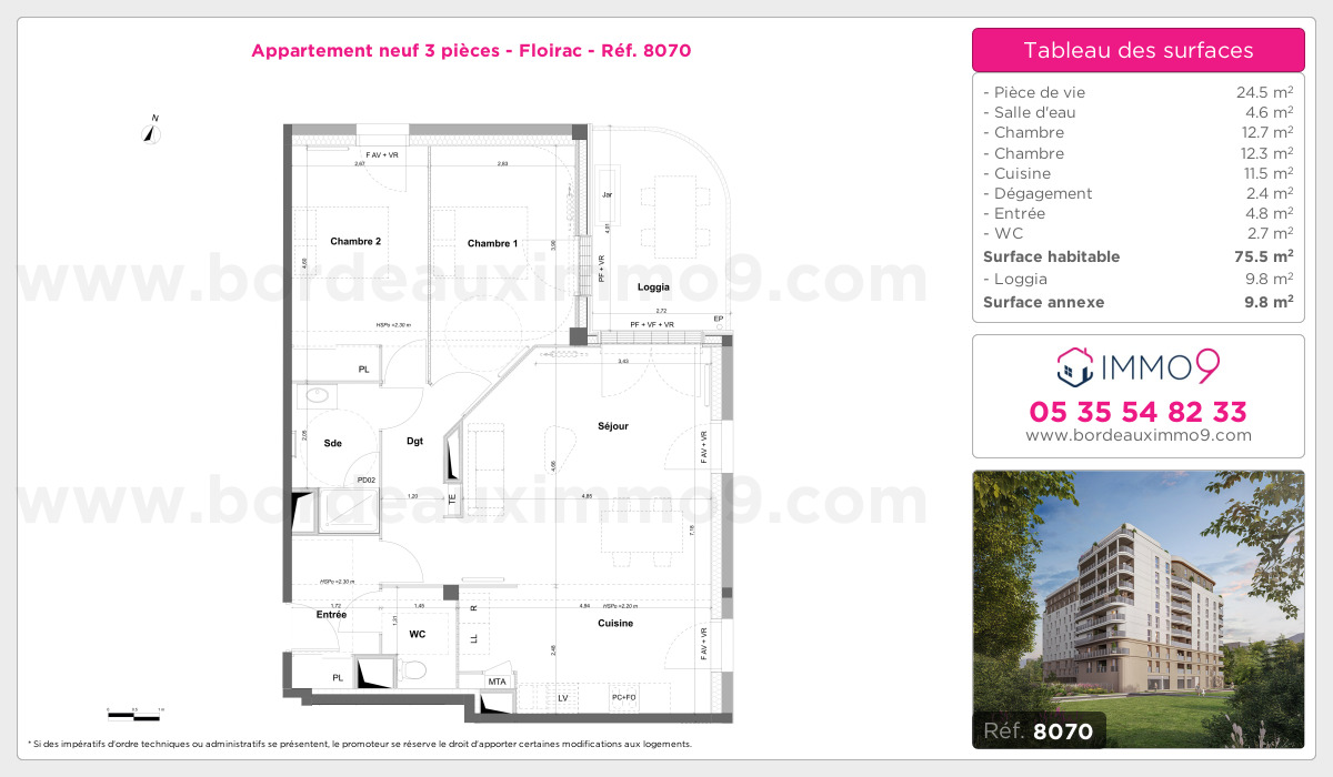 Plan et surfaces, Programme neuf Floirac Référence n° 8070
