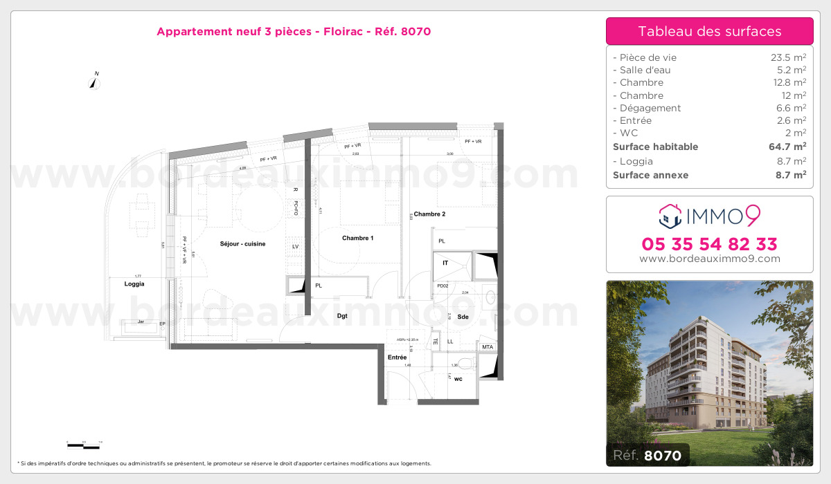 Plan et surfaces, Programme neuf Floirac Référence n° 8070