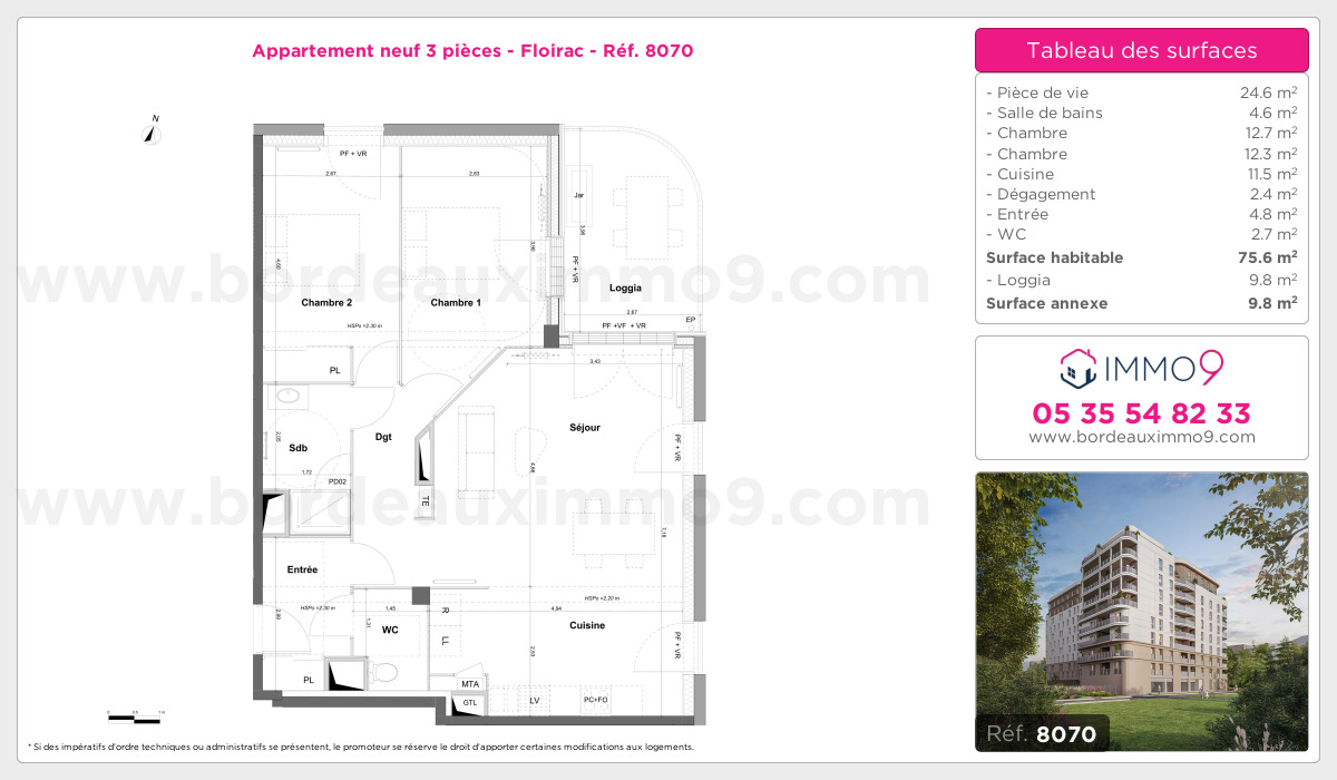 Plan et surfaces, Programme neuf Floirac Référence n° 8070
