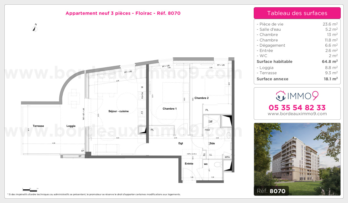 Plan et surfaces, Programme neuf Floirac Référence n° 8070