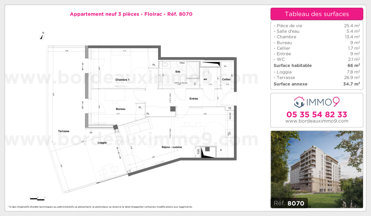 Plan et surfaces, Programme neuf Floirac Référence n° 8070