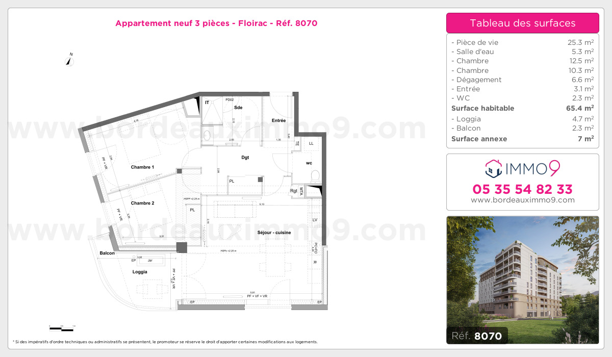 Plan et surfaces, Programme neuf Floirac Référence n° 8070