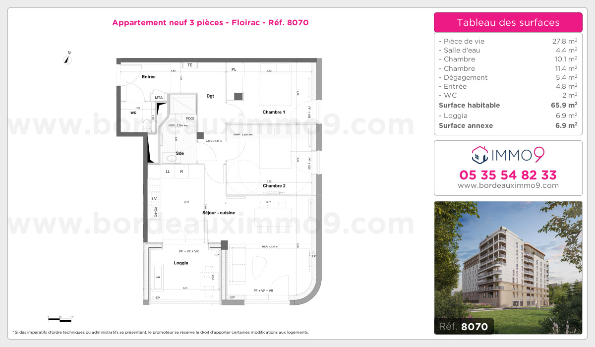 Plan et surfaces, Programme neuf Floirac Référence n° 8070
