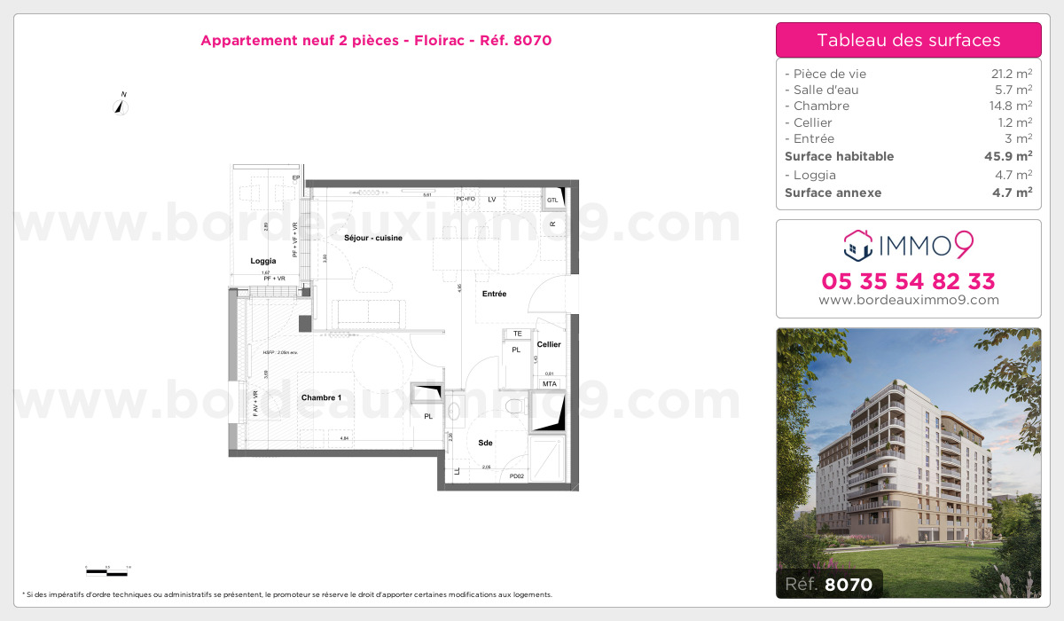Plan et surfaces, Programme neuf Floirac Référence n° 8070