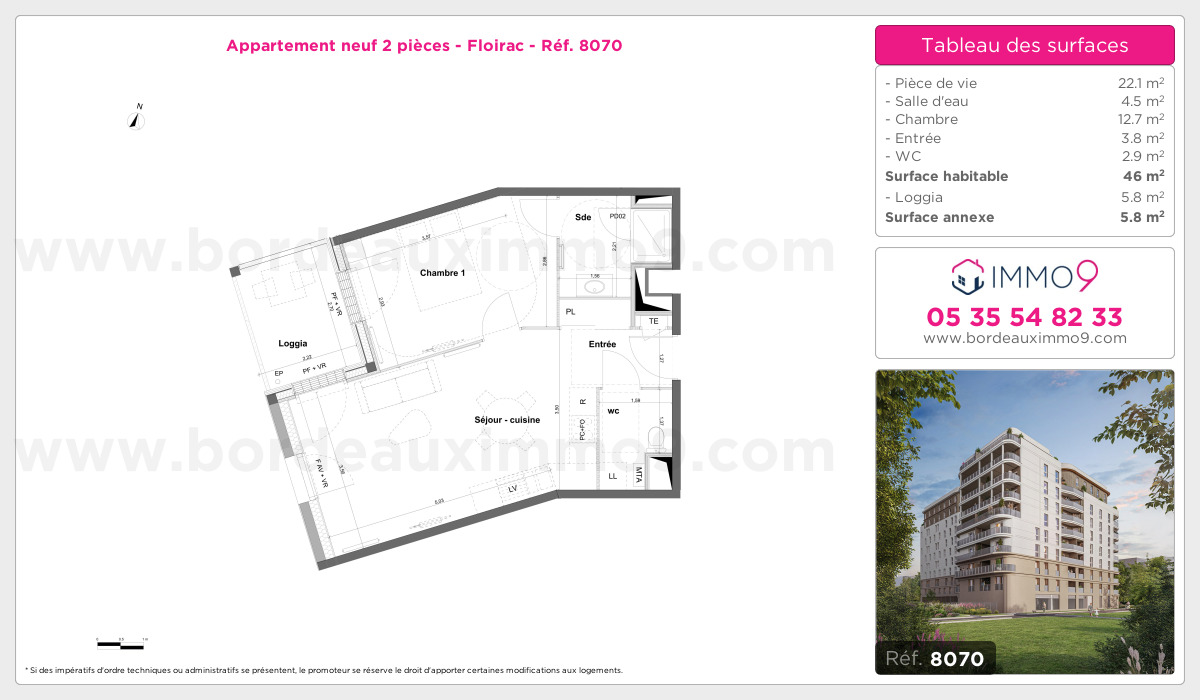 Plan et surfaces, Programme neuf Floirac Référence n° 8070