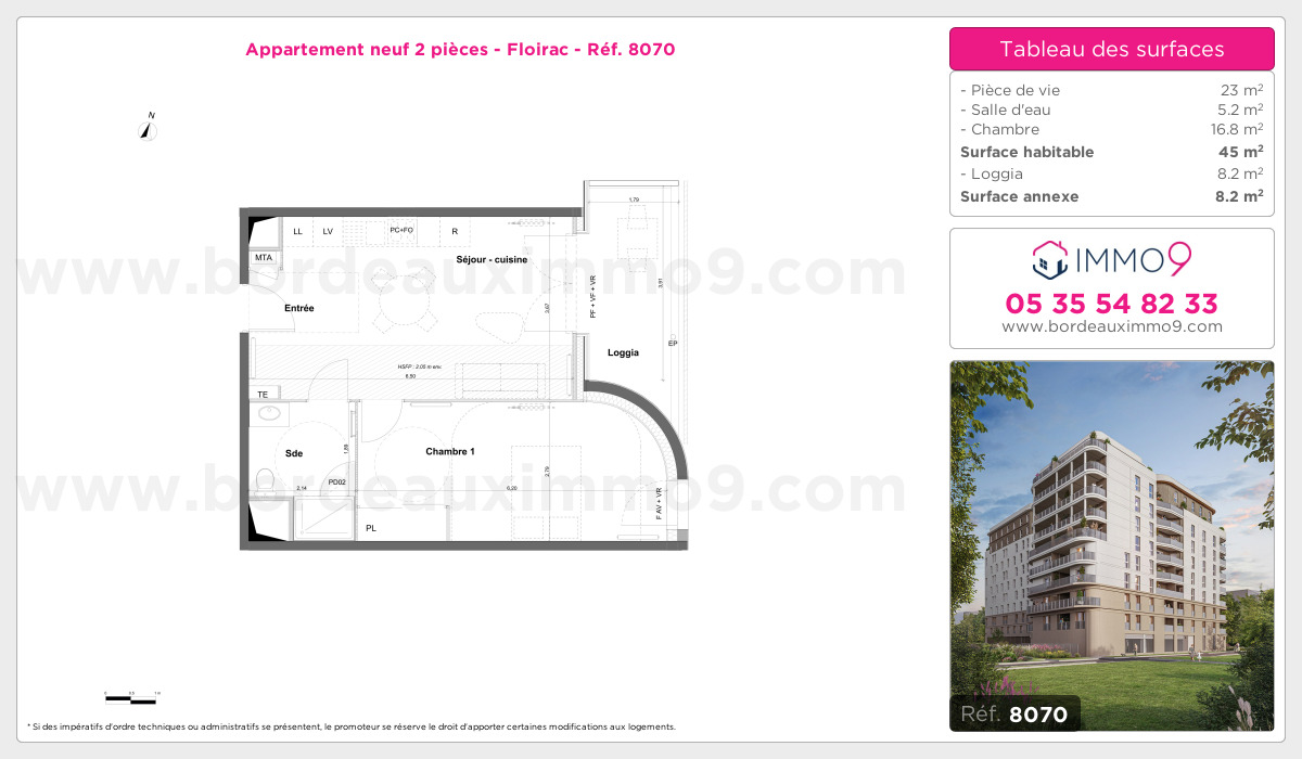 Plan et surfaces, Programme neuf Floirac Référence n° 8070