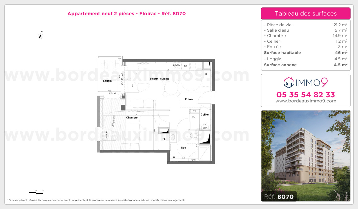 Plan et surfaces, Programme neuf Floirac Référence n° 8070