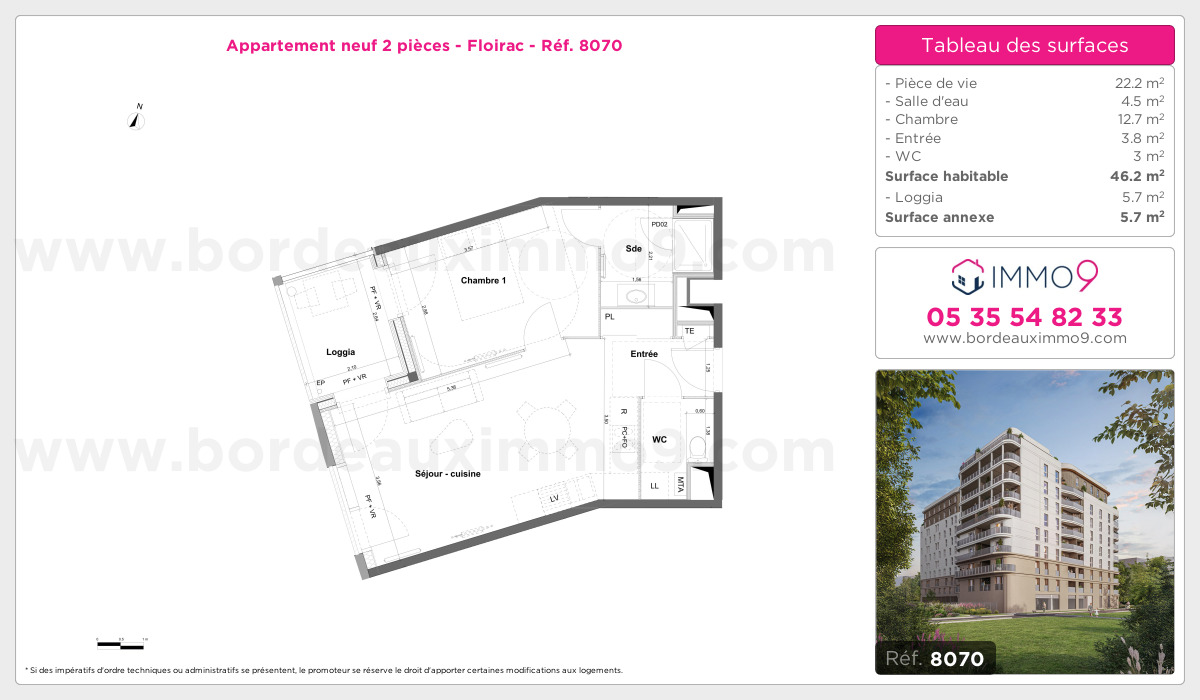 Plan et surfaces, Programme neuf Floirac Référence n° 8070