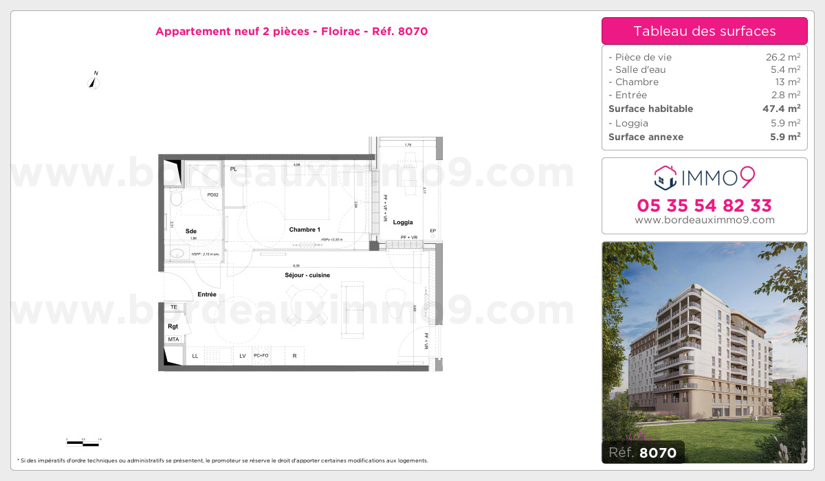 Plan et surfaces, Programme neuf Floirac Référence n° 8070
