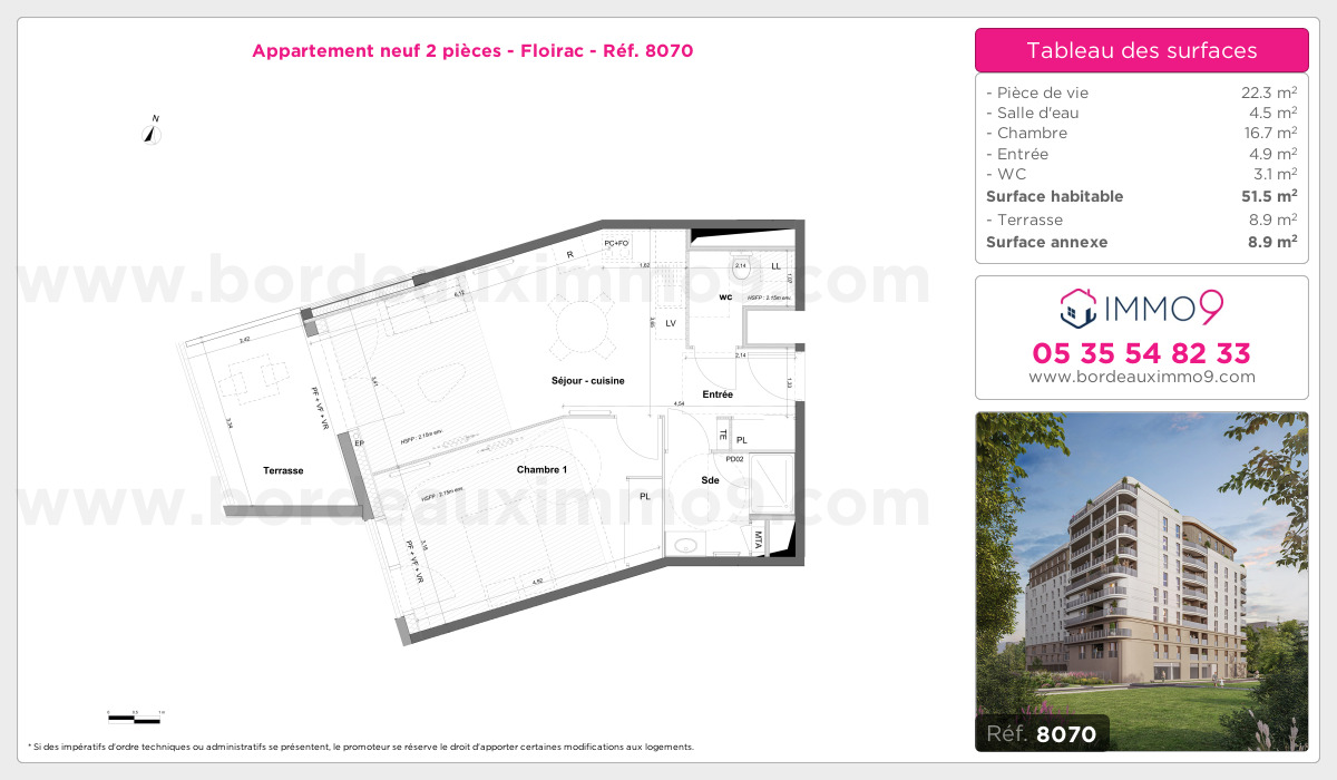 Plan et surfaces, Programme neuf Floirac Référence n° 8070