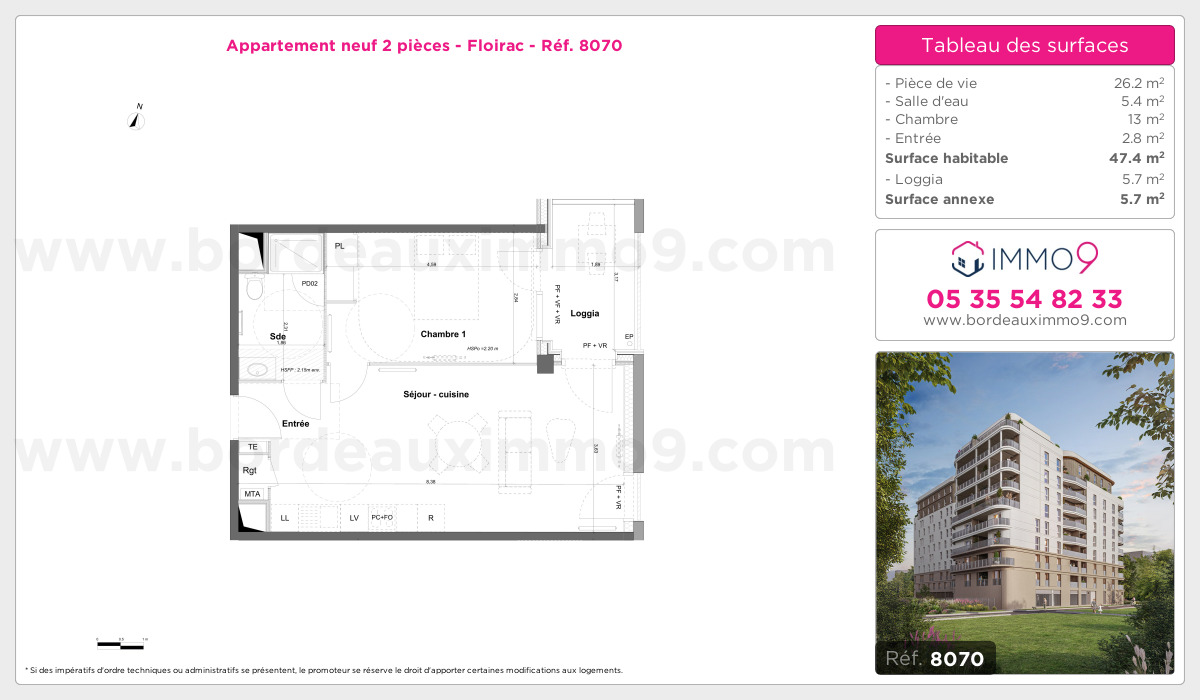 Plan et surfaces, Programme neuf Floirac Référence n° 8070