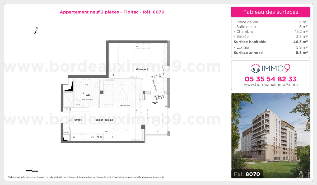 Plan et surfaces, Programme neuf Floirac Référence n° 8070