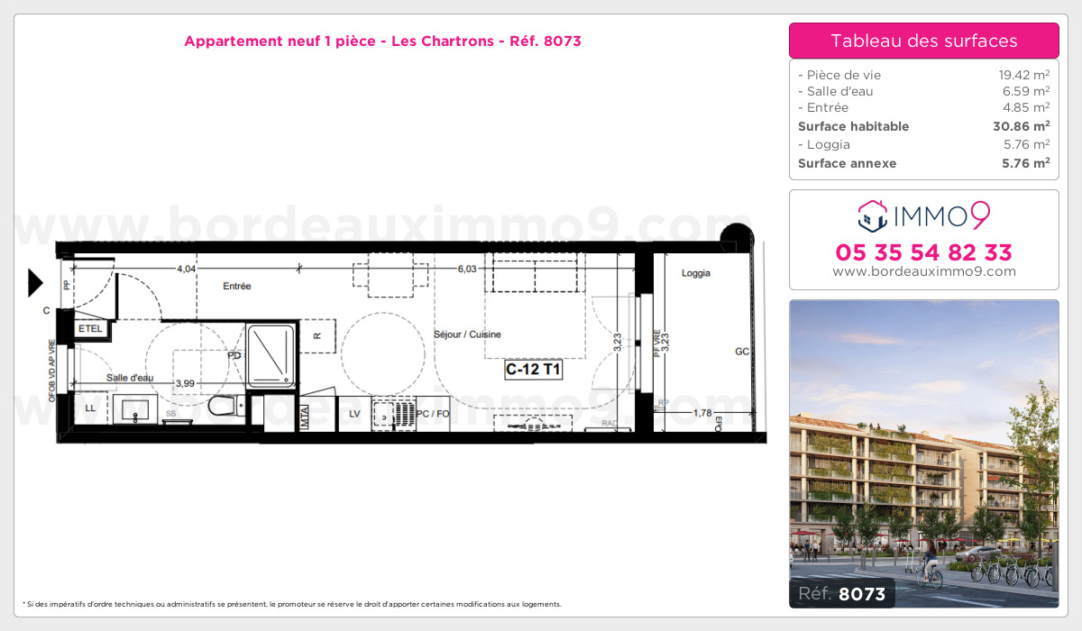 Plan et surfaces, Programme neuf Bordeaux : Chartrons Référence n° 8073