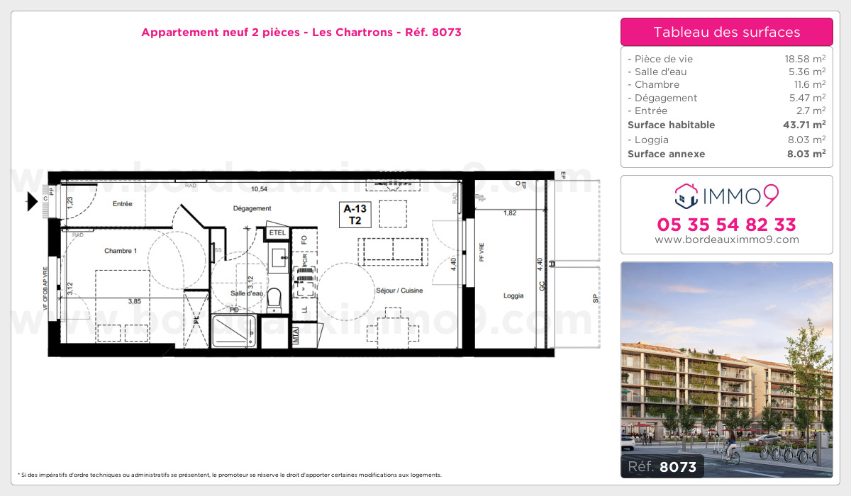 Plan et surfaces, Programme neuf Bordeaux : Chartrons Référence n° 8073