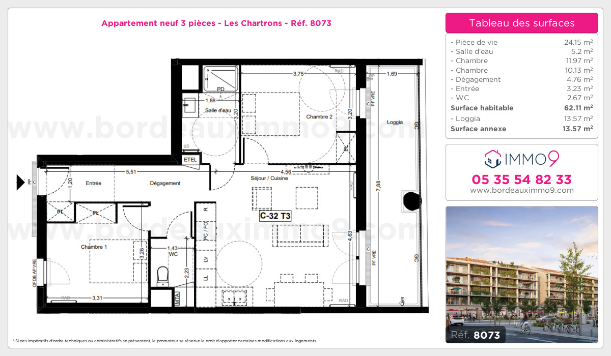 Plan et surfaces, Programme neuf Bordeaux : Chartrons Référence n° 8073