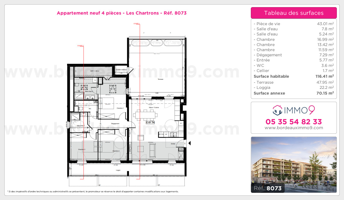 Plan et surfaces, Programme neuf Bordeaux : Chartrons Référence n° 8073