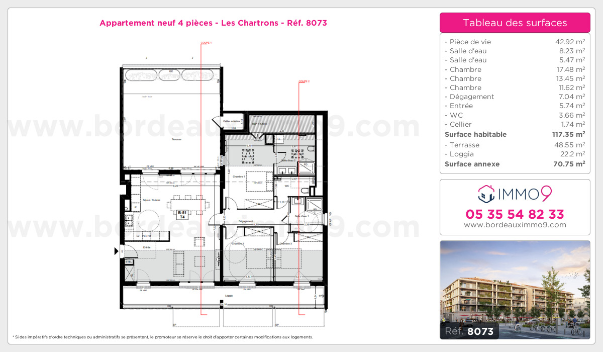 Plan et surfaces, Programme neuf Bordeaux : Chartrons Référence n° 8073