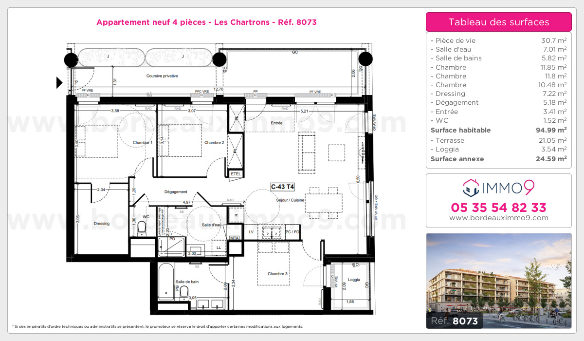Plan et surfaces, Programme neuf Bordeaux : Chartrons Référence n° 8073