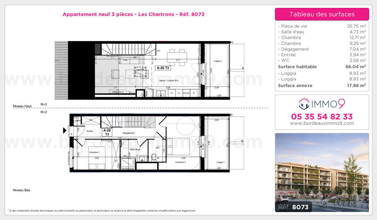 Plan et surfaces, Programme neuf Bordeaux : Chartrons Référence n° 8073