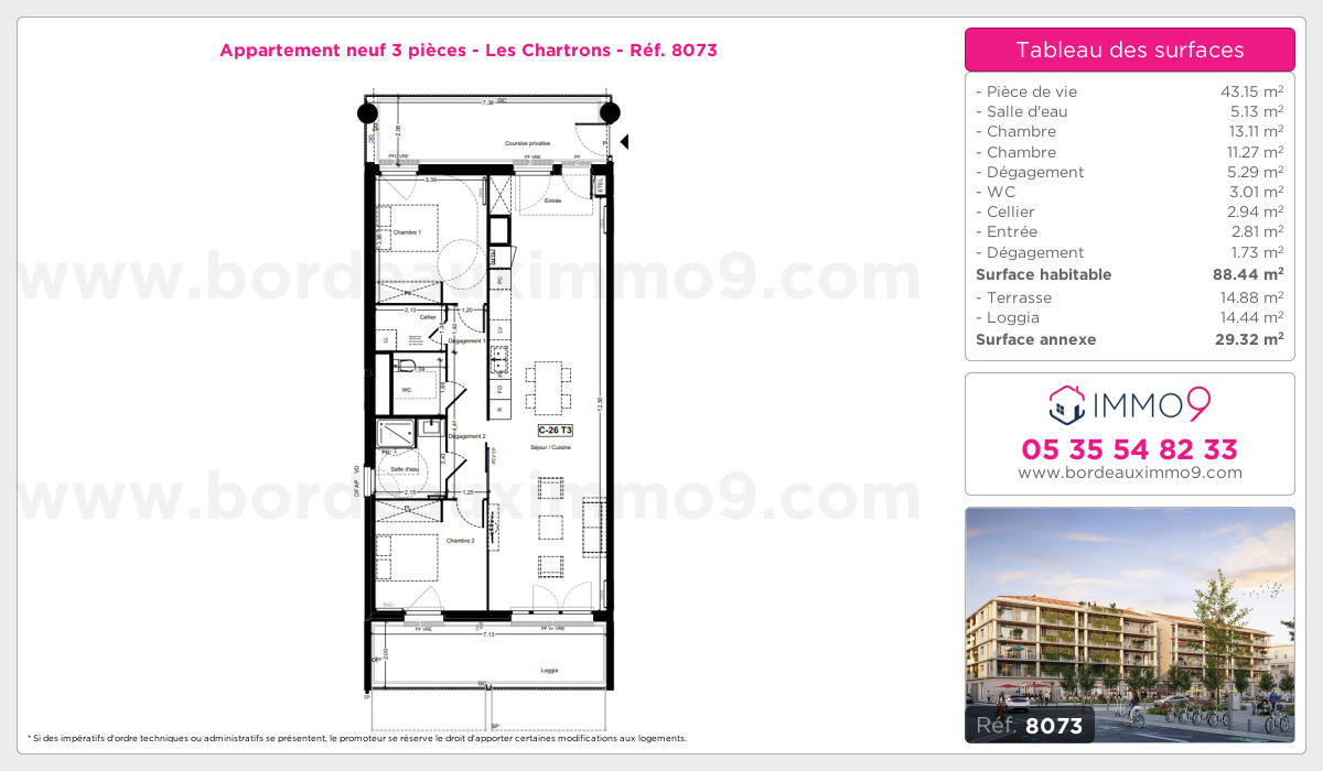 Plan et surfaces, Programme neuf Bordeaux : Chartrons Référence n° 8073