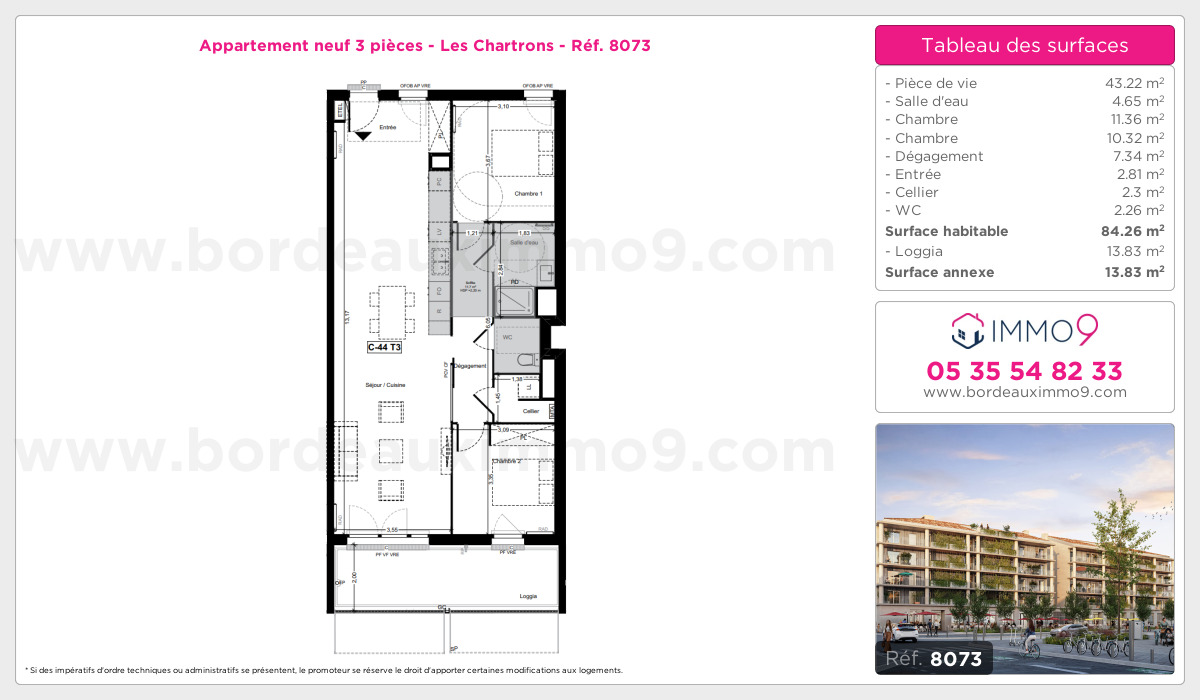 Plan et surfaces, Programme neuf Bordeaux : Chartrons Référence n° 8073