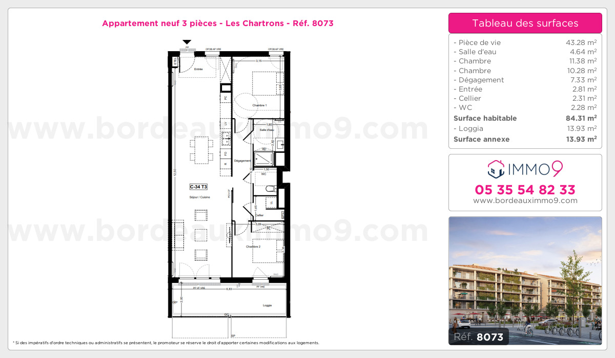 Plan et surfaces, Programme neuf Bordeaux : Chartrons Référence n° 8073