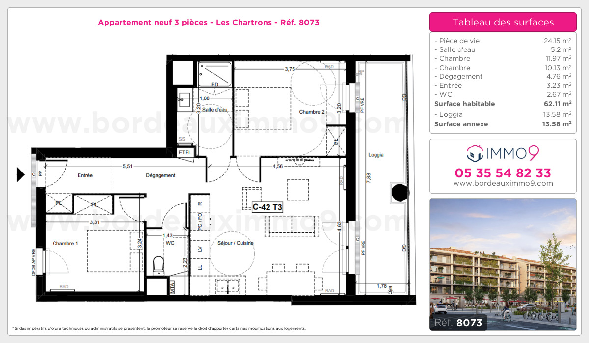 Plan et surfaces, Programme neuf Bordeaux : Chartrons Référence n° 8073