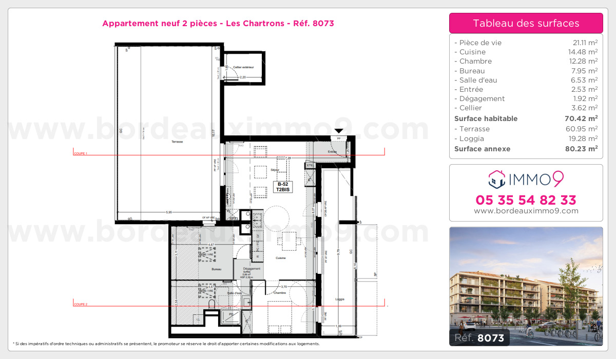 Plan et surfaces, Programme neuf Bordeaux : Chartrons Référence n° 8073