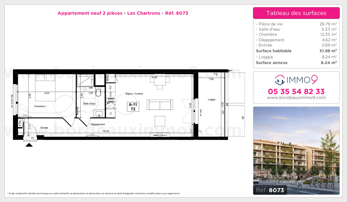 Plan et surfaces, Programme neuf Bordeaux : Chartrons Référence n° 8073