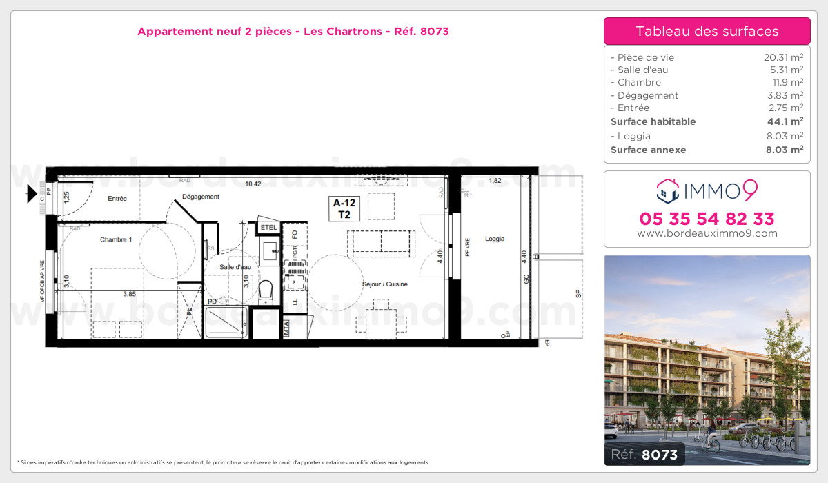 Plan et surfaces, Programme neuf Bordeaux : Chartrons Référence n° 8073