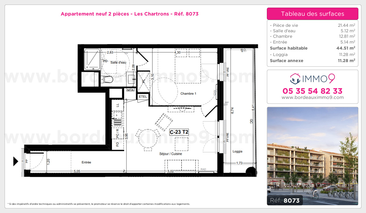Plan et surfaces, Programme neuf Bordeaux : Chartrons Référence n° 8073